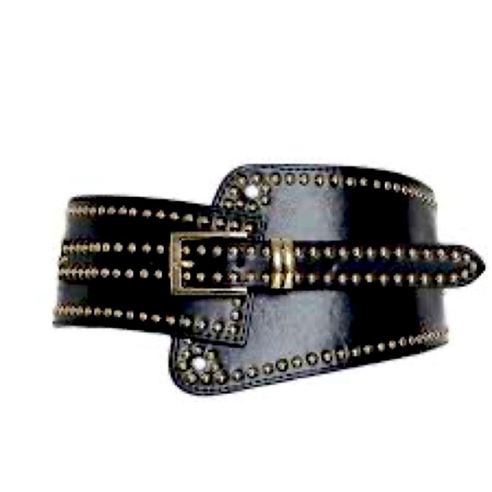 BRAND NEW! - Newport News Black and Gold Leather Studded Belt